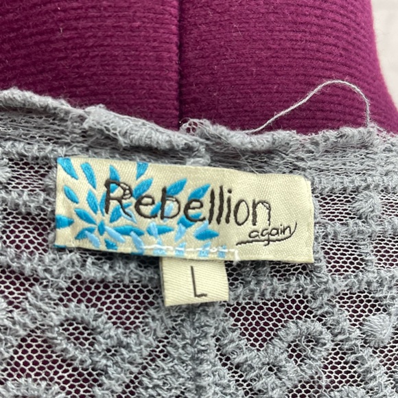 Rebellion again size large grey kimono duster embroidered soft mesh - Picture 6 of 6